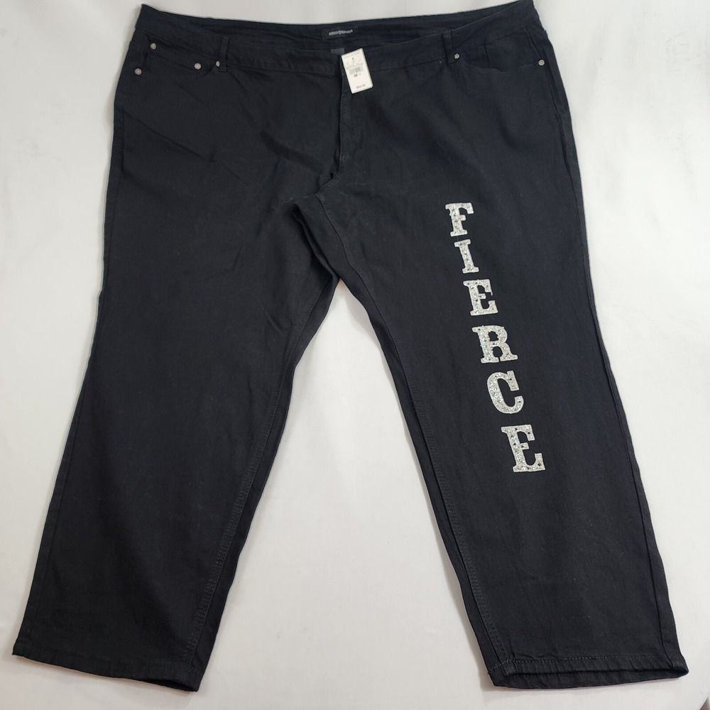 Ashley Stewart Jeans Legging Womens 36 Black Stretch Fierce Rhinestone Skinny